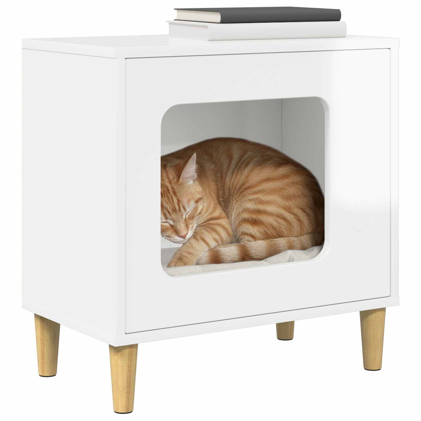 vidaXL Cat House Gloss White 51 x 30 x 52 cm Engineered Wood 3