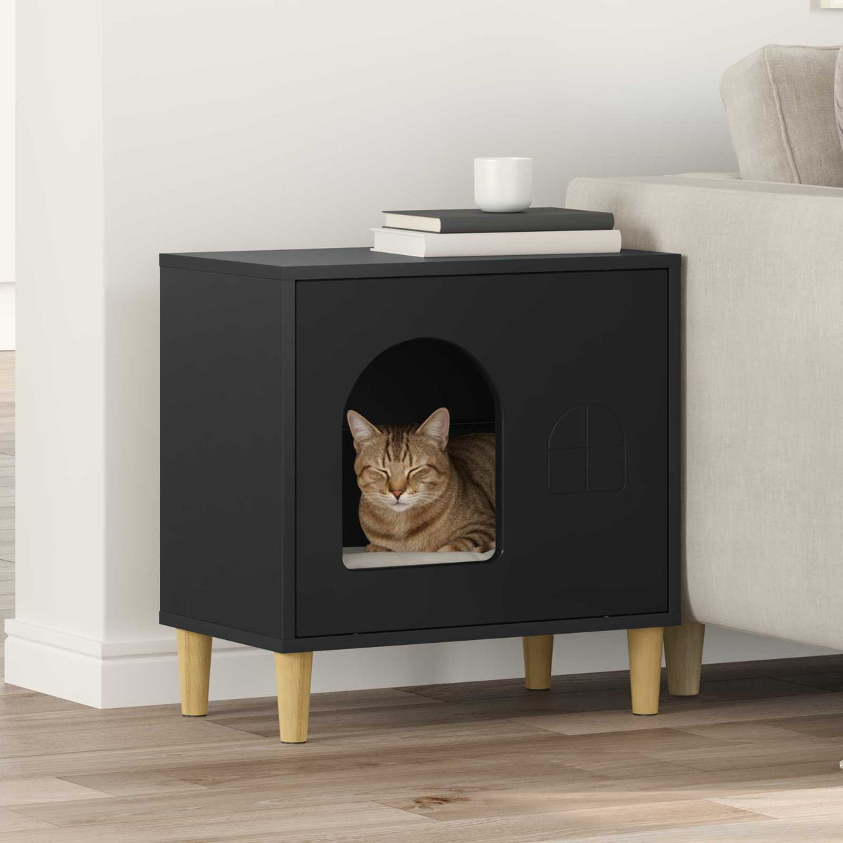 vidaXL Cat House Black 51 x 30 x 52 cm Engineered Wood 1
