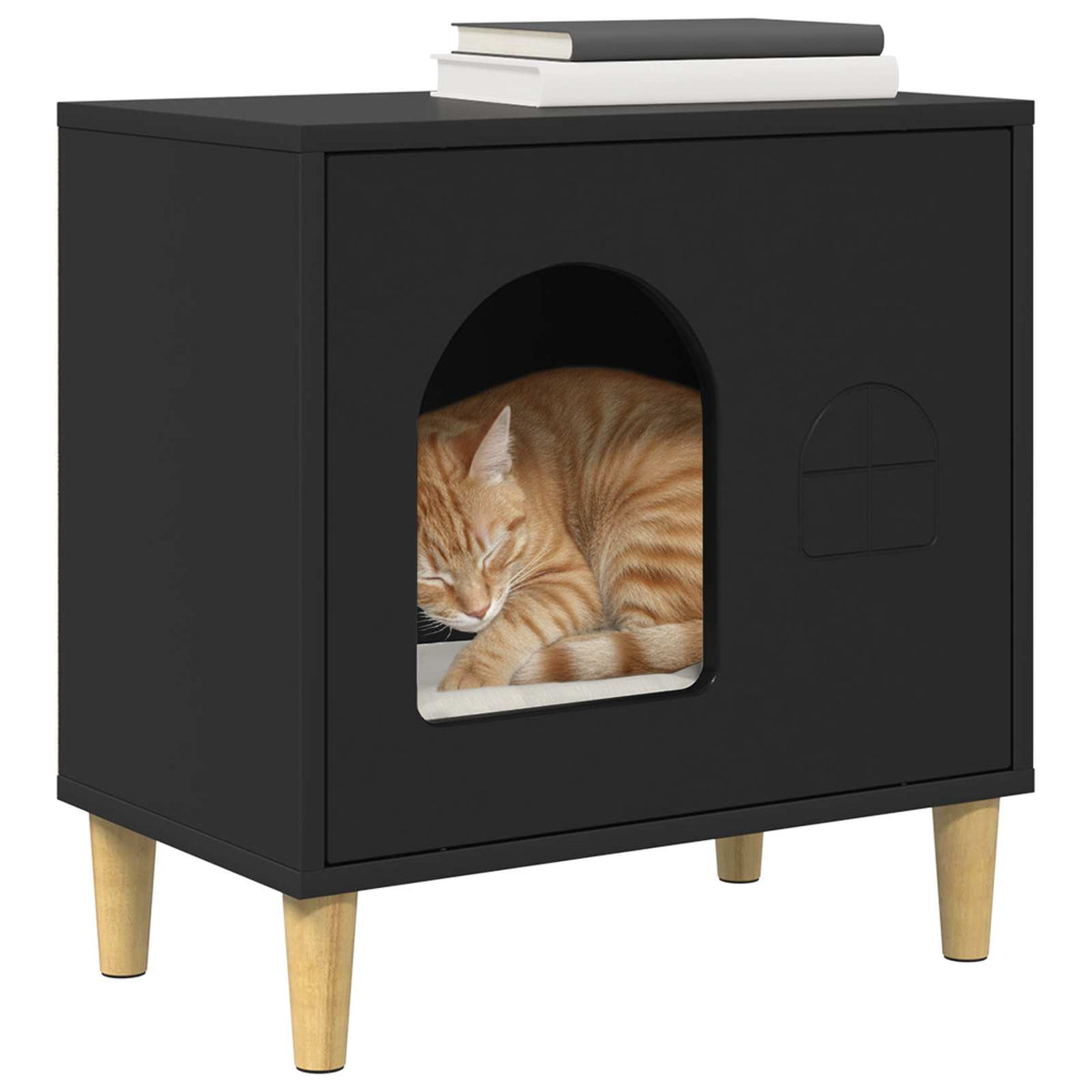 vidaXL Cat House Black 51 x 30 x 52 cm Engineered Wood 3