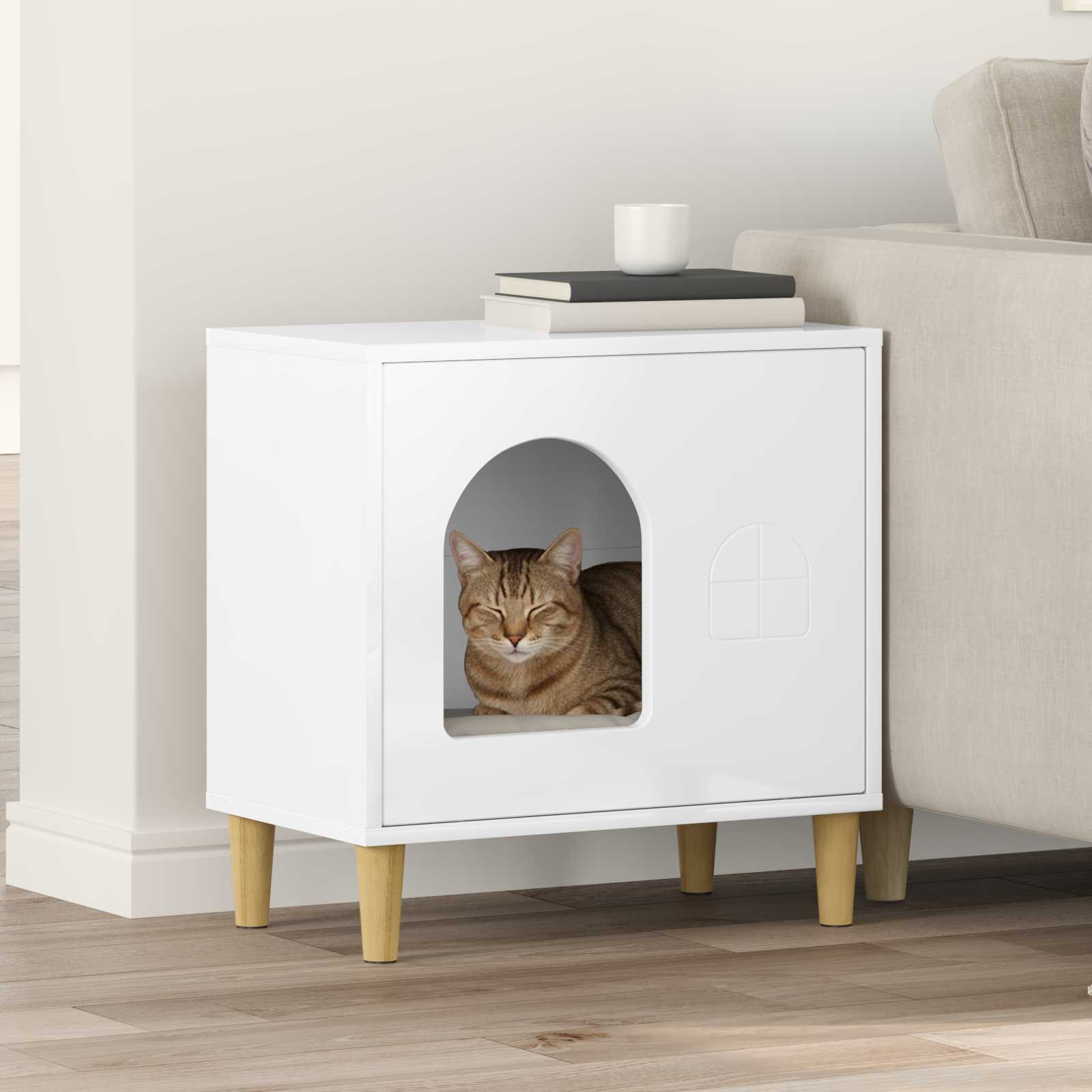vidaXL Cat House Gloss White 51 x 30 x 52 cm Engineered Wood 1