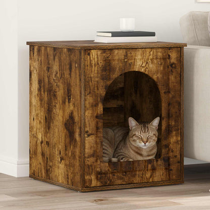 vidaXL Cat House Smoked Oak 53 x 52 x 62 cm Engineered Wood 1