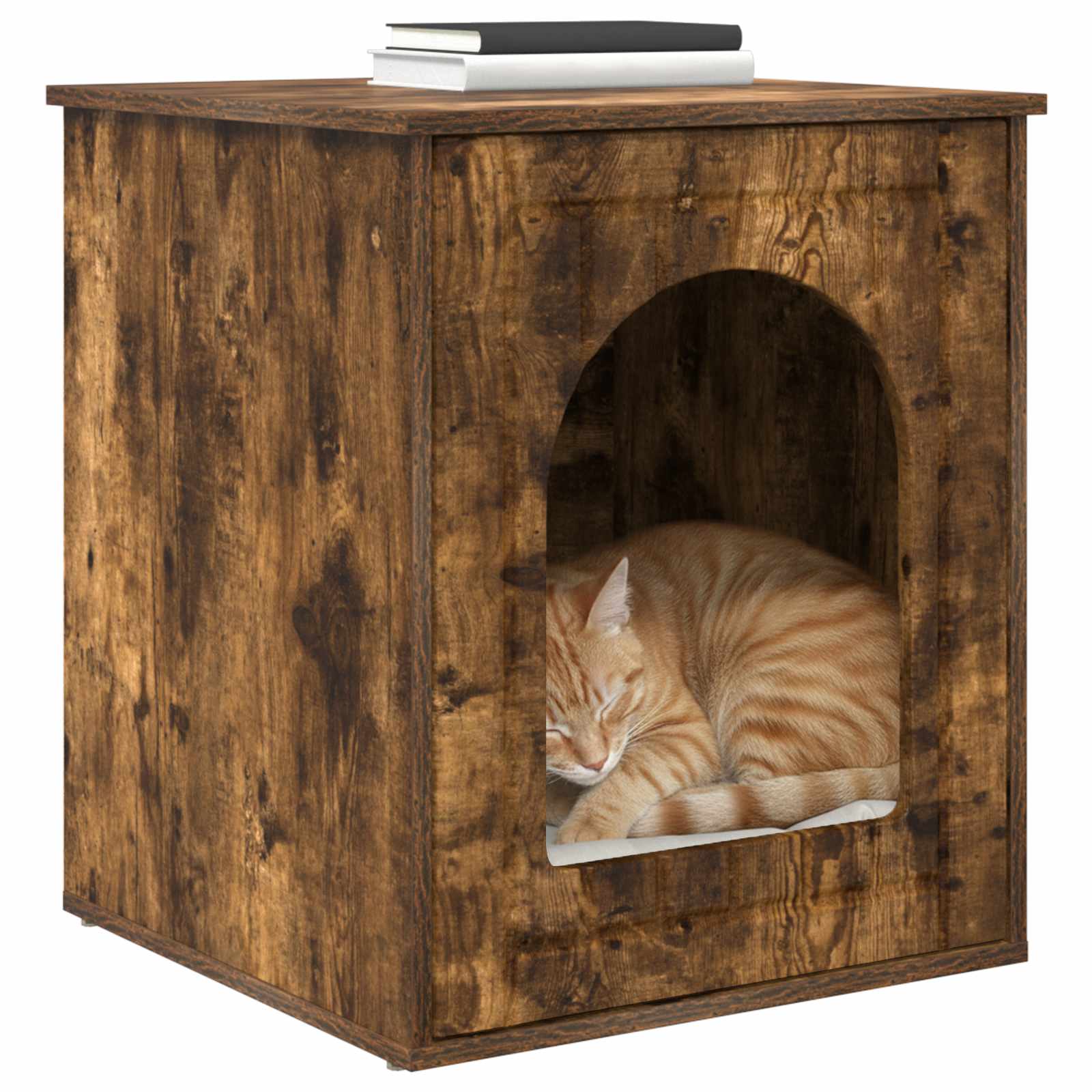 vidaXL Cat House Smoked Oak 53 x 52 x 62 cm Engineered Wood 3