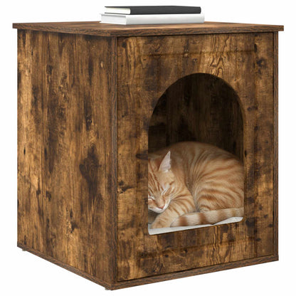 vidaXL Cat House Smoked Oak 53 x 52 x 62 cm Engineered Wood 3