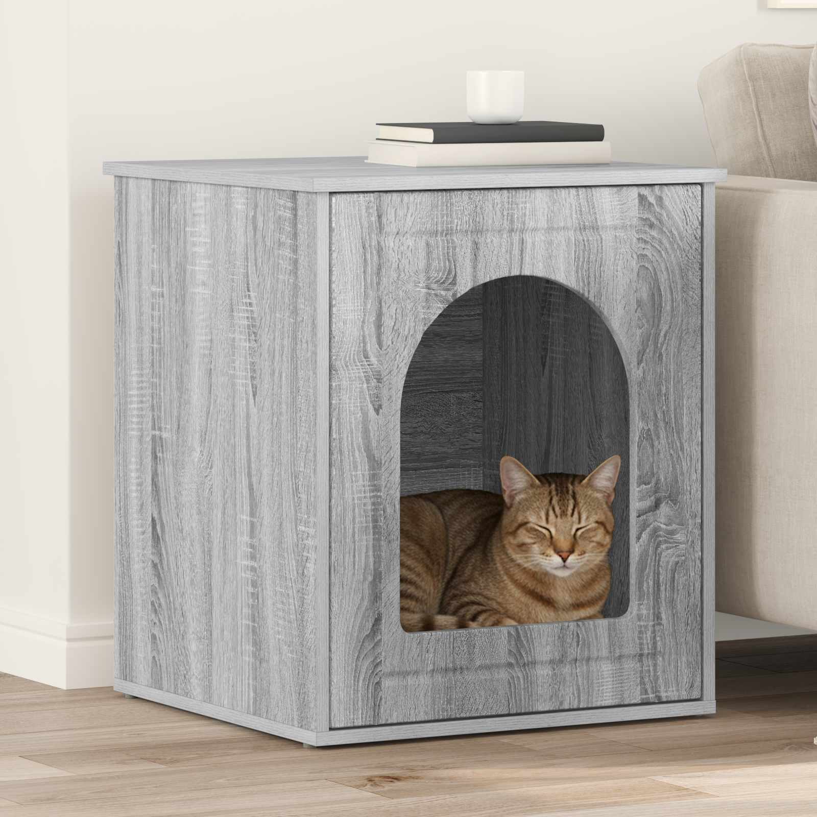 vidaXL Cat House Grey Sonoma 53 x 52 x 62 cm Engineered Wood 1