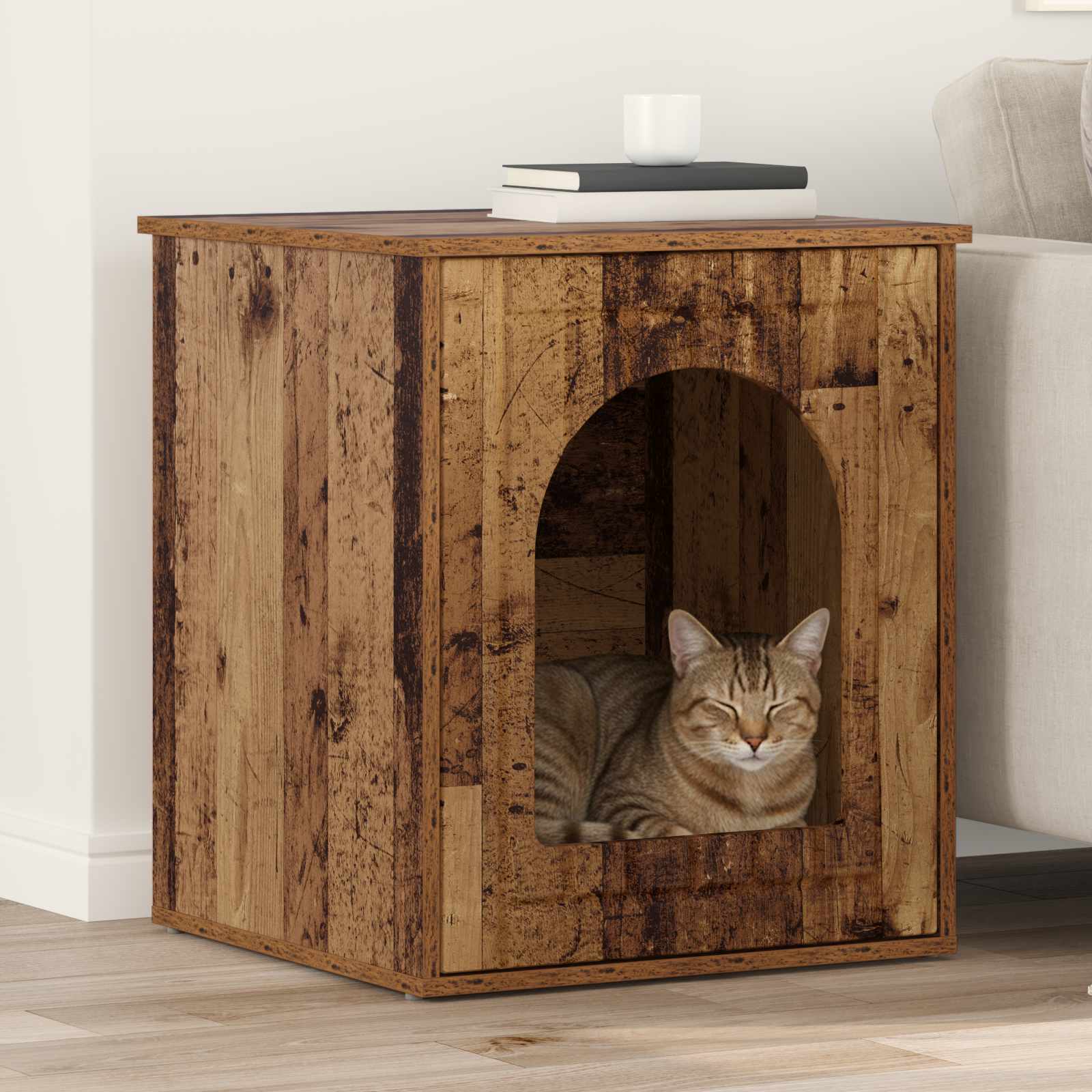 vidaXL Cat House Old Wood 53 x 52 x 62 cm Engineered Wood 1