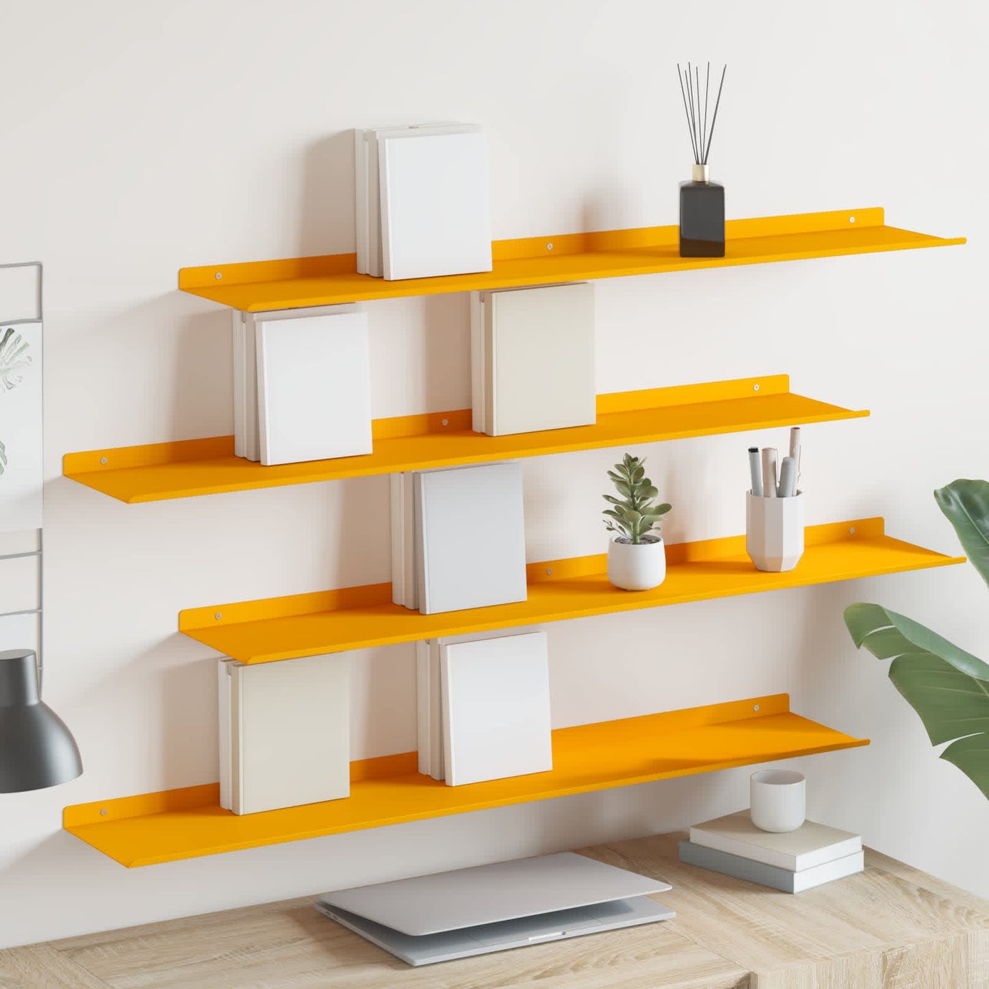 vidaXL Floating Shelf 4 pcs Mustard Yellow 100 x 18 x 2.5 cm Steel 1