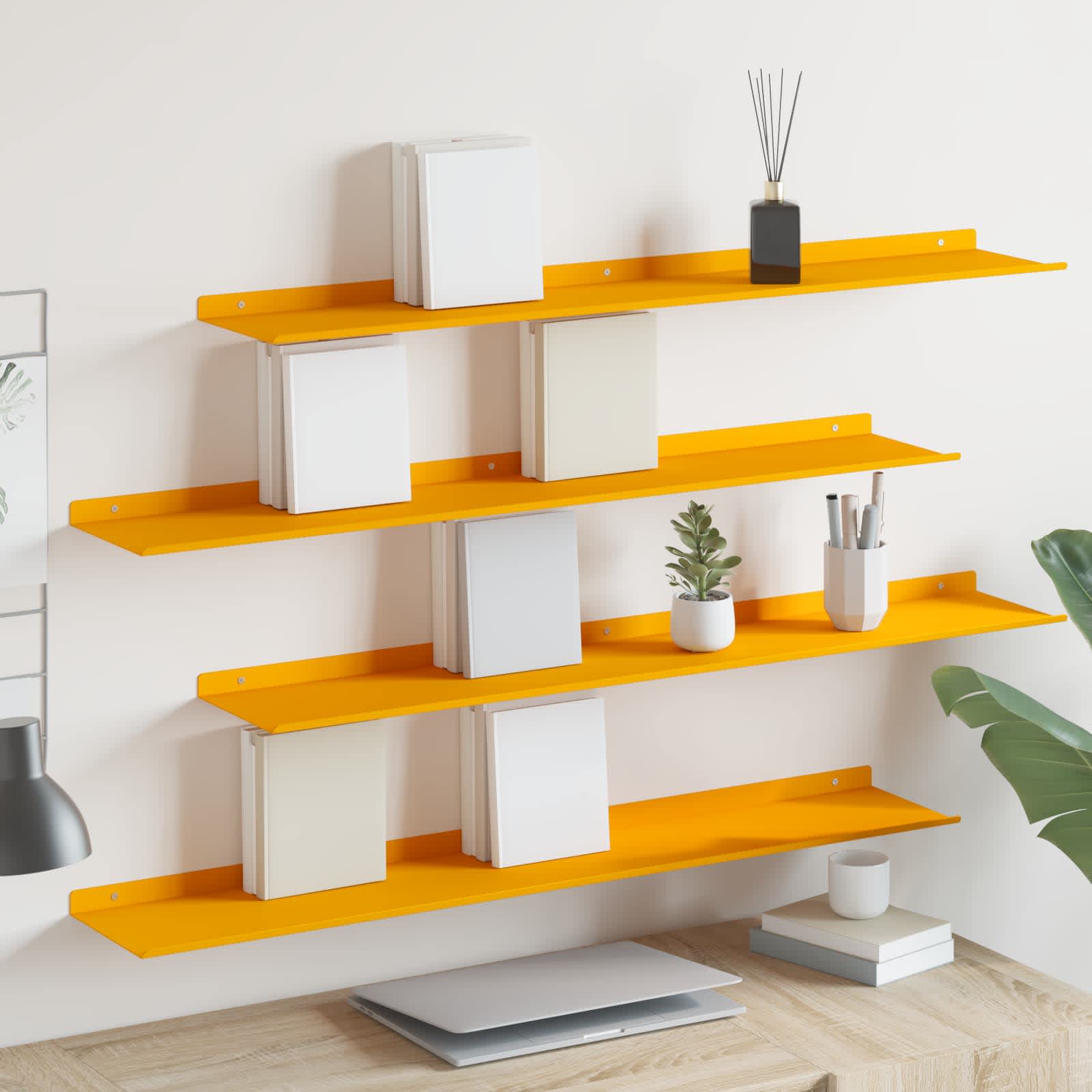 vidaXL Floating Shelf 4 pcs Mustard Yellow 100 x 18 x 2.5 cm Steel 1