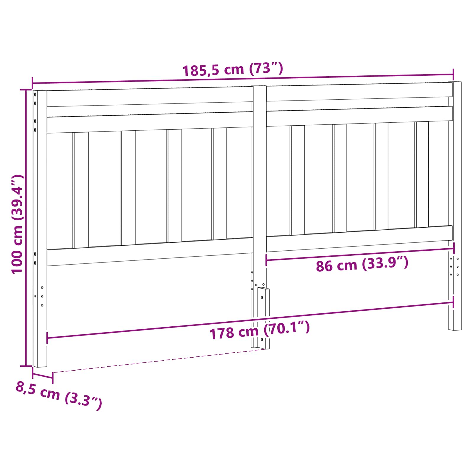 vidaXL Headboard with Headboard Wax Brown 185.5 x 100 cm 5
