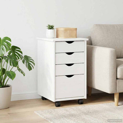 vidaXL Rolling Cabinet White 34 x 39 x 56 cm Solid Pine Wood 3
