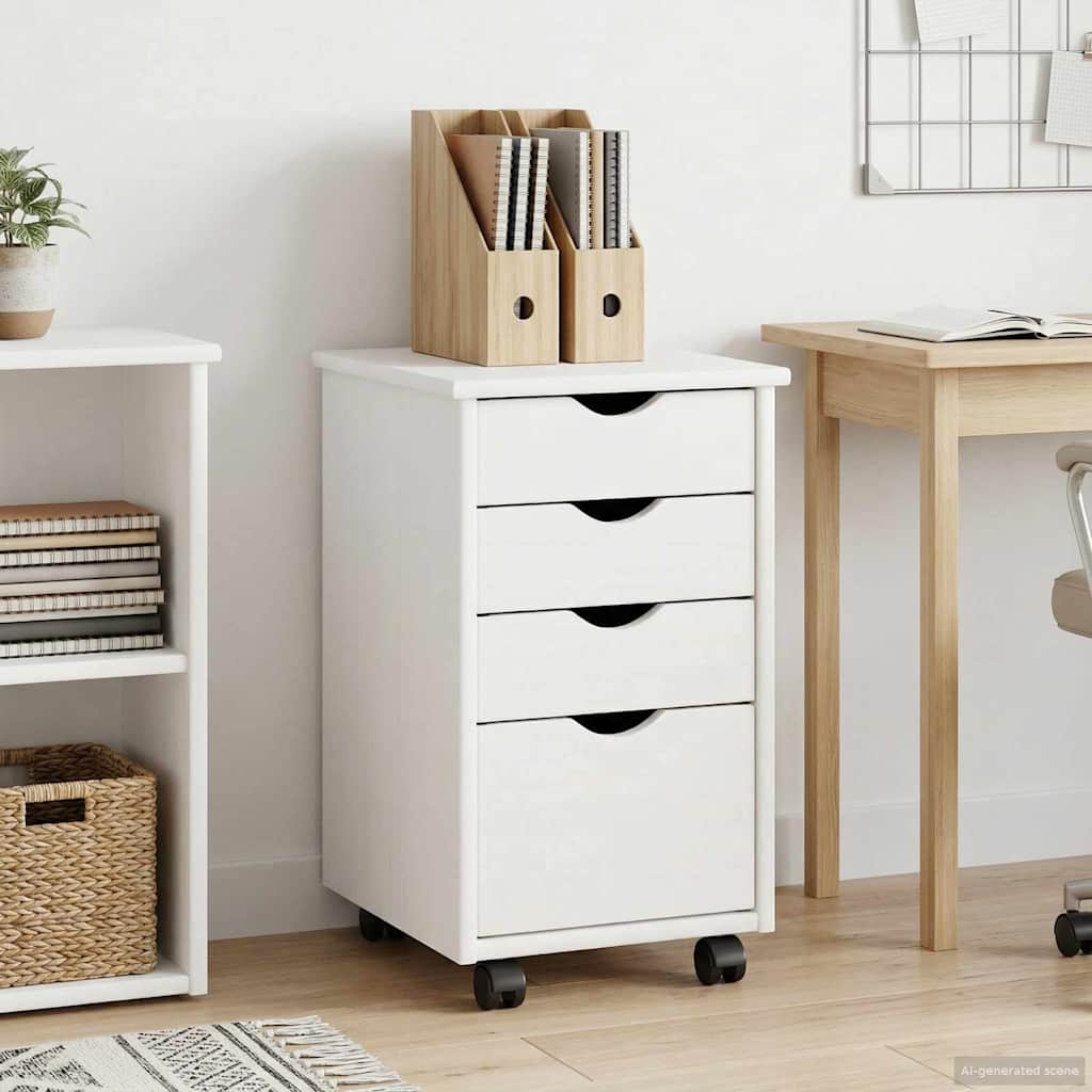 vidaXL Rolling Cabinet White 34 x 39 x 56 cm Solid Pine Wood 1