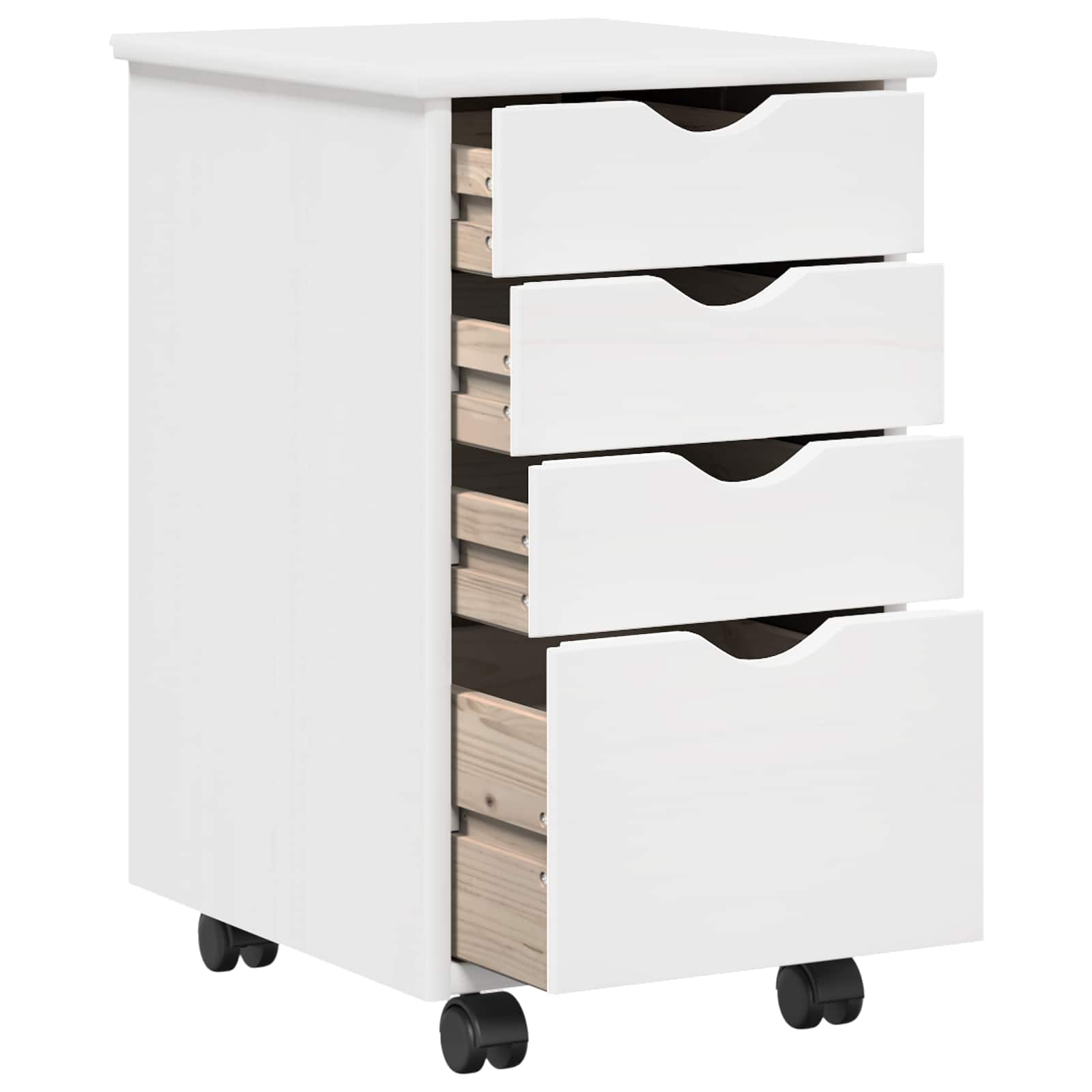 vidaXL Rolling Cabinet White 34 x 39 x 56 cm Solid Pine Wood 4