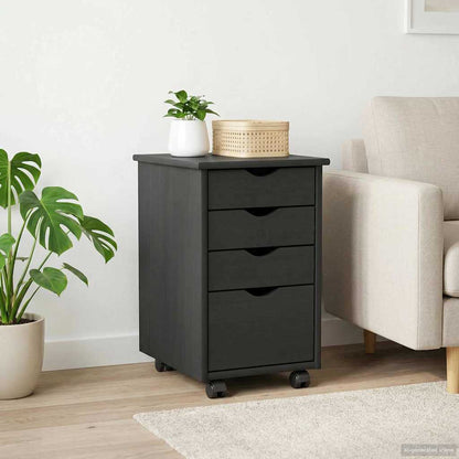 vidaXL Rolling Cabinet with Wheel Grey 34 x 39 x 56 cm Solid Pine Wood 3