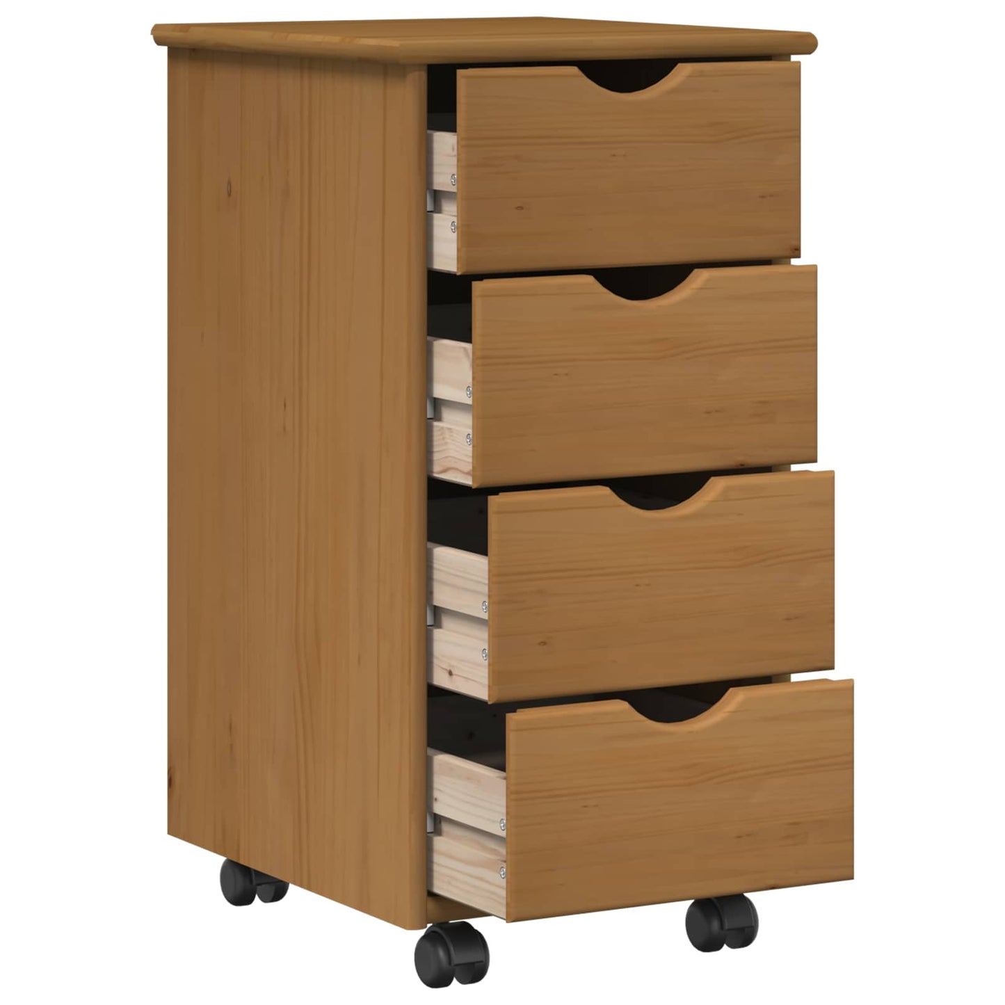vidaXL Rolling Cabinet 34 x 39 x 65.5 cm Solid Pine Wood Honey Brown 2