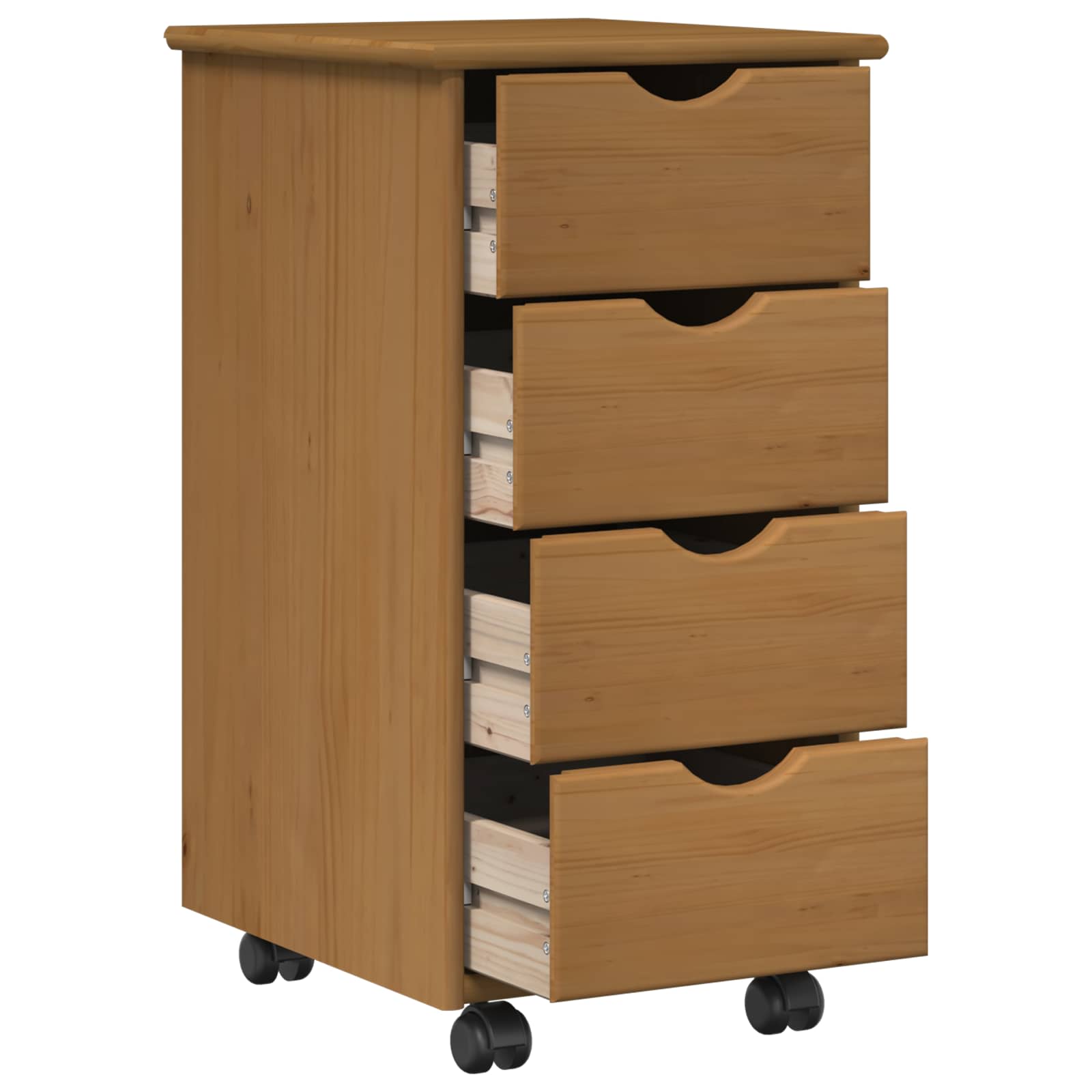 vidaXL Rolling Cabinet 34 x 39 x 65.5 cm Solid Pine Wood Honey Brown 2