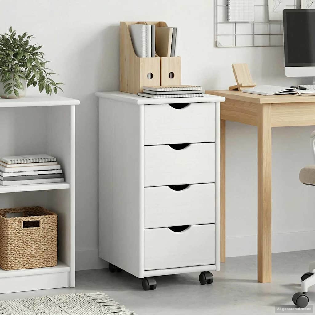vidaXL Rolling Cabinet 34 x 39 x 65.5 cm Solid Pine Wood White 3