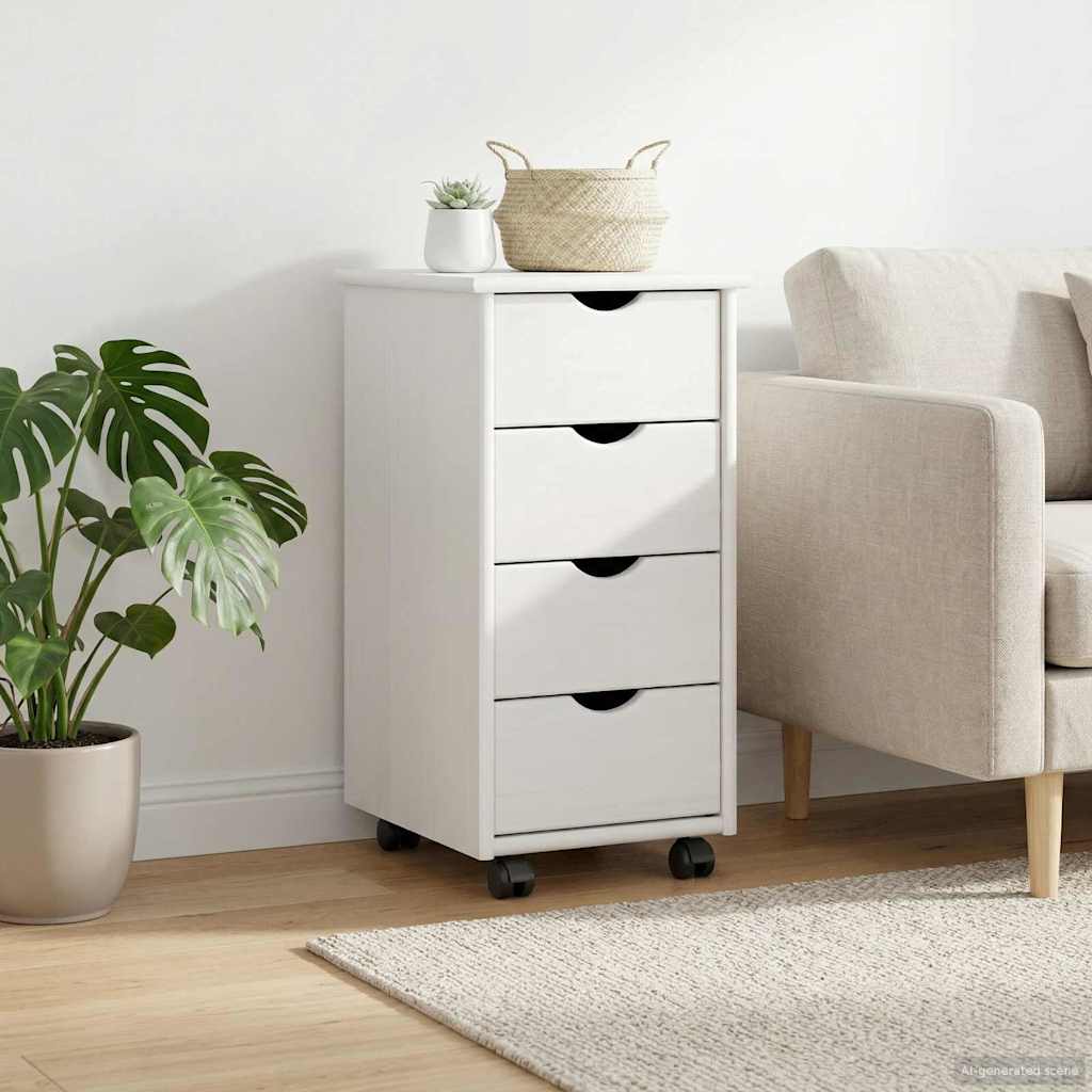 vidaXL Rolling Cabinet 34 x 39 x 65.5 cm Solid Pine Wood White 1