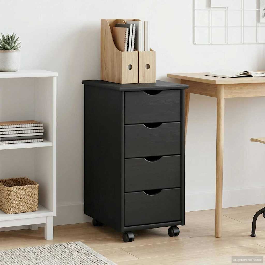 vidaXL Rolling Cabinet 34 x 39 x 65.5 cm Solid Pine Wood