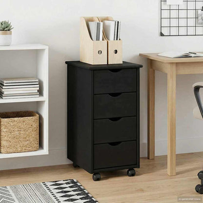vidaXL Rolling Cabinet 34 x 39 x 65.5 cm Solid Pine Wood Black 1