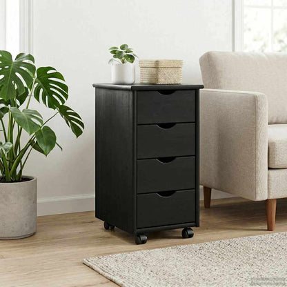 vidaXL Rolling Cabinet 34 x 39 x 65.5 cm Solid Pine Wood Black 3