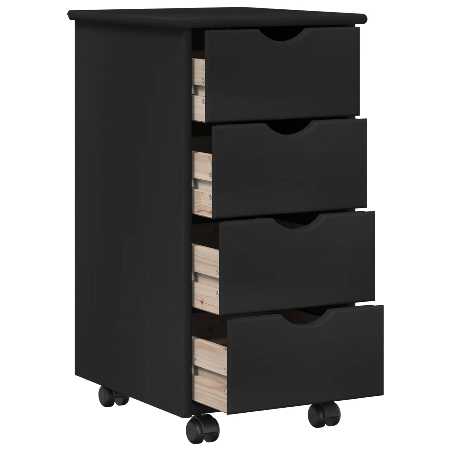 vidaXL Rolling Cabinet 34 x 39 x 65.5 cm Solid Pine Wood Black 4