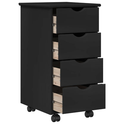 vidaXL Rolling Cabinet 34 x 39 x 65.5 cm Solid Pine Wood Black 4