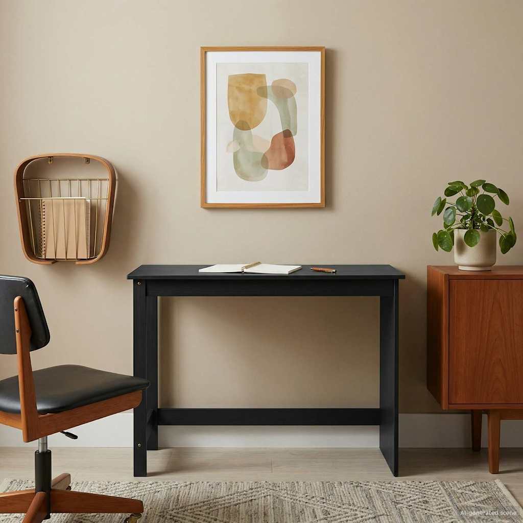 vidaXL Desk Black 112 x 50 x 75 cm Solid Pine Wood 3