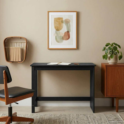 vidaXL Desk Black 112 x 50 x 75 cm Solid Pine Wood 3
