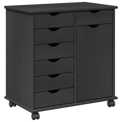 Rolling Cabinet 63.5 x 39 x 65.5 cm Solid Pine Wood Grey