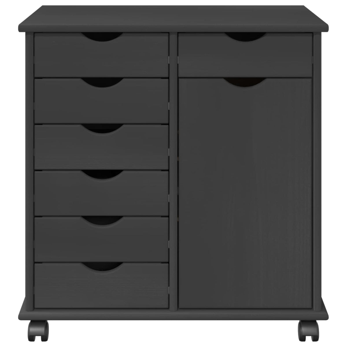 Rolling Cabinet 63.5 x 39 x 65.5 cm Solid Pine Wood Grey