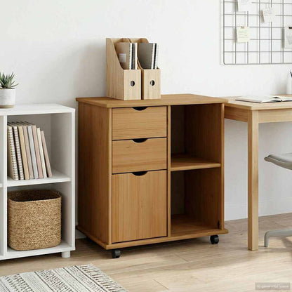 vidaXL Rolling Cabinet 63.5 x 39 x 65.5 cm Solid Pine Wood Honey Brown 1