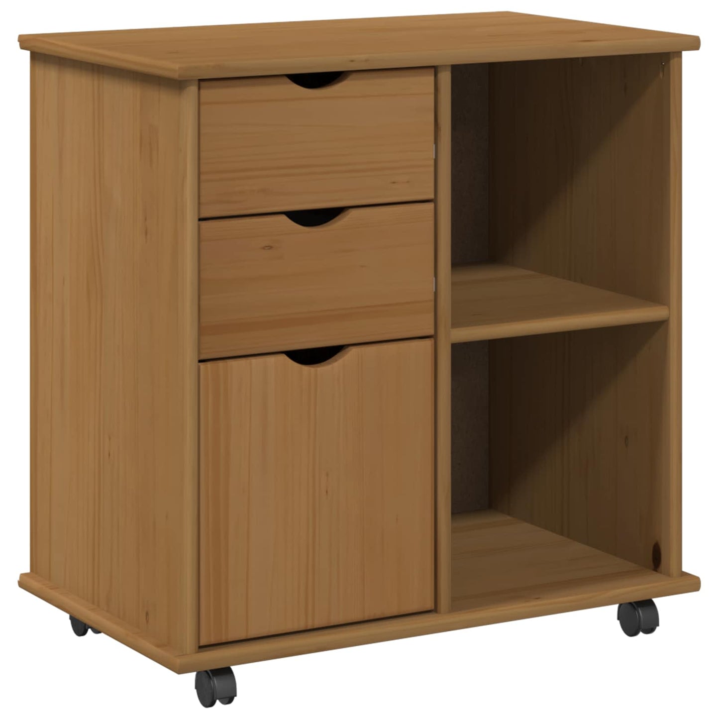 vidaXL Rolling Cabinet 63.5 x 39 x 65.5 cm Solid Pine Wood Honey Brown 2