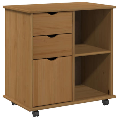 vidaXL Rolling Cabinet 63.5 x 39 x 65.5 cm Solid Pine Wood Honey Brown 2