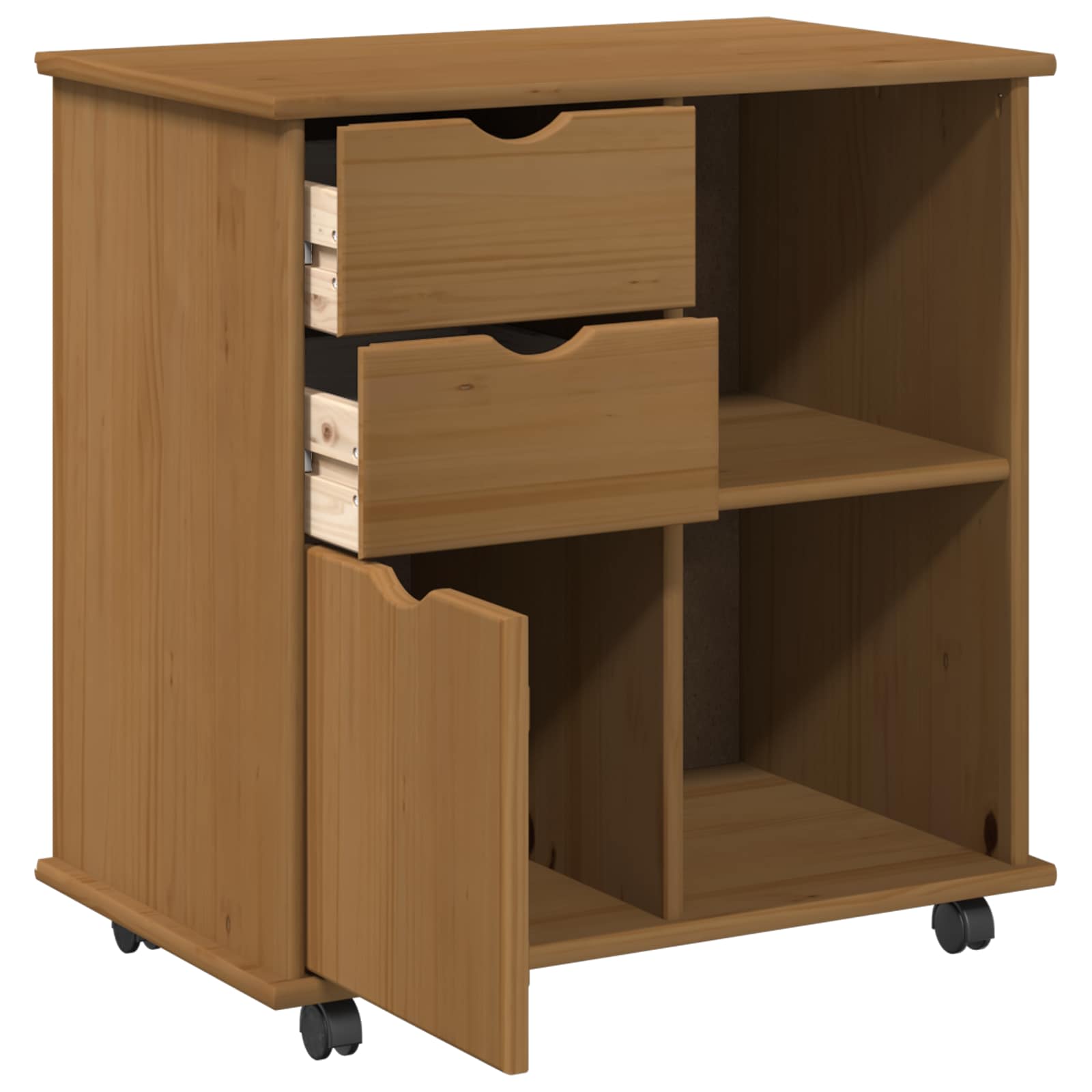 vidaXL Rolling Cabinet 63.5 x 39 x 65.5 cm Solid Pine Wood Honey Brown 4