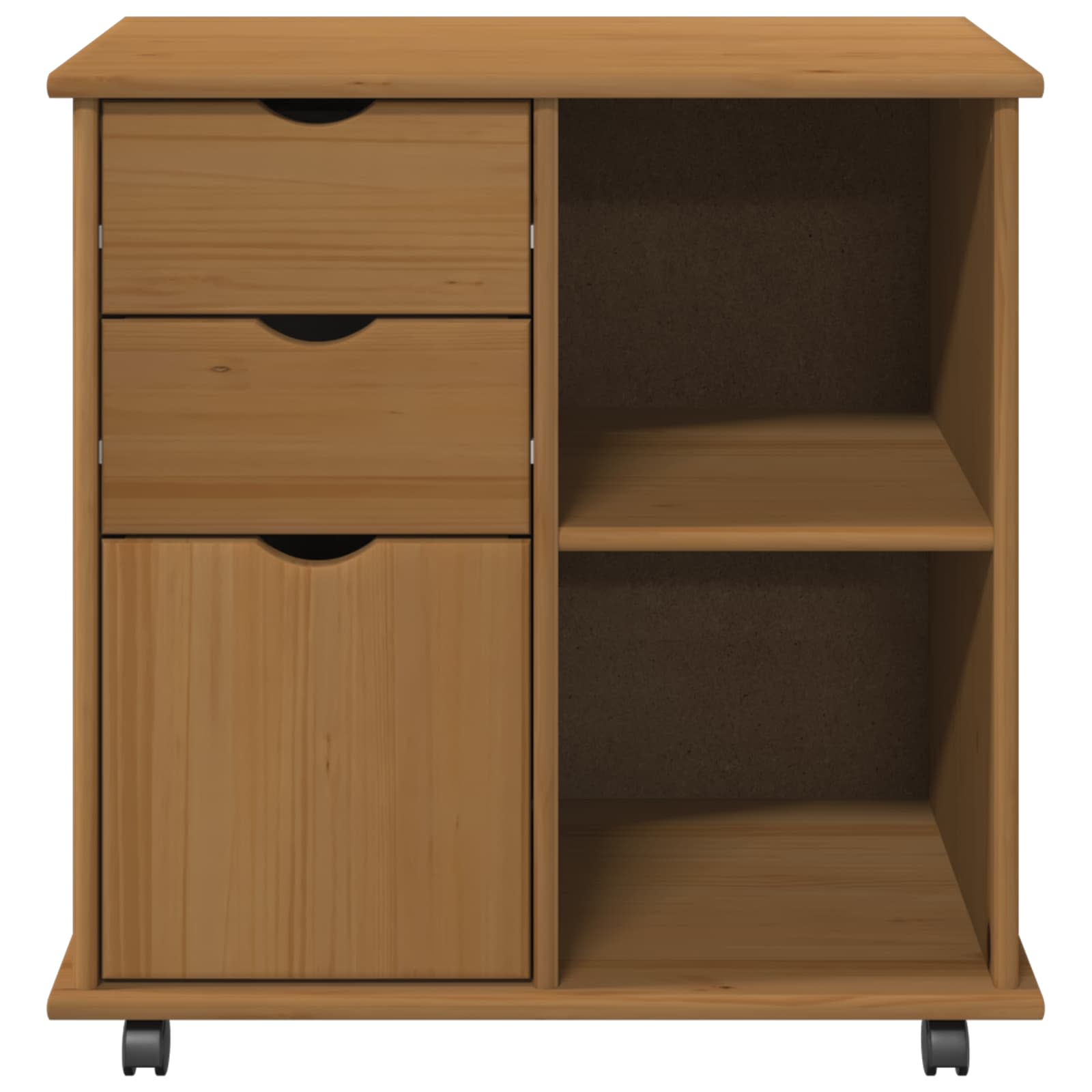vidaXL Rolling Cabinet 63.5 x 39 x 65.5 cm Solid Pine Wood Honey Brown 5