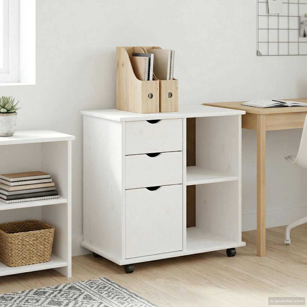 vidaXL Rolling Cabinet 63.5 x 39 x 65.5 cm Solid Pine Wood White 1