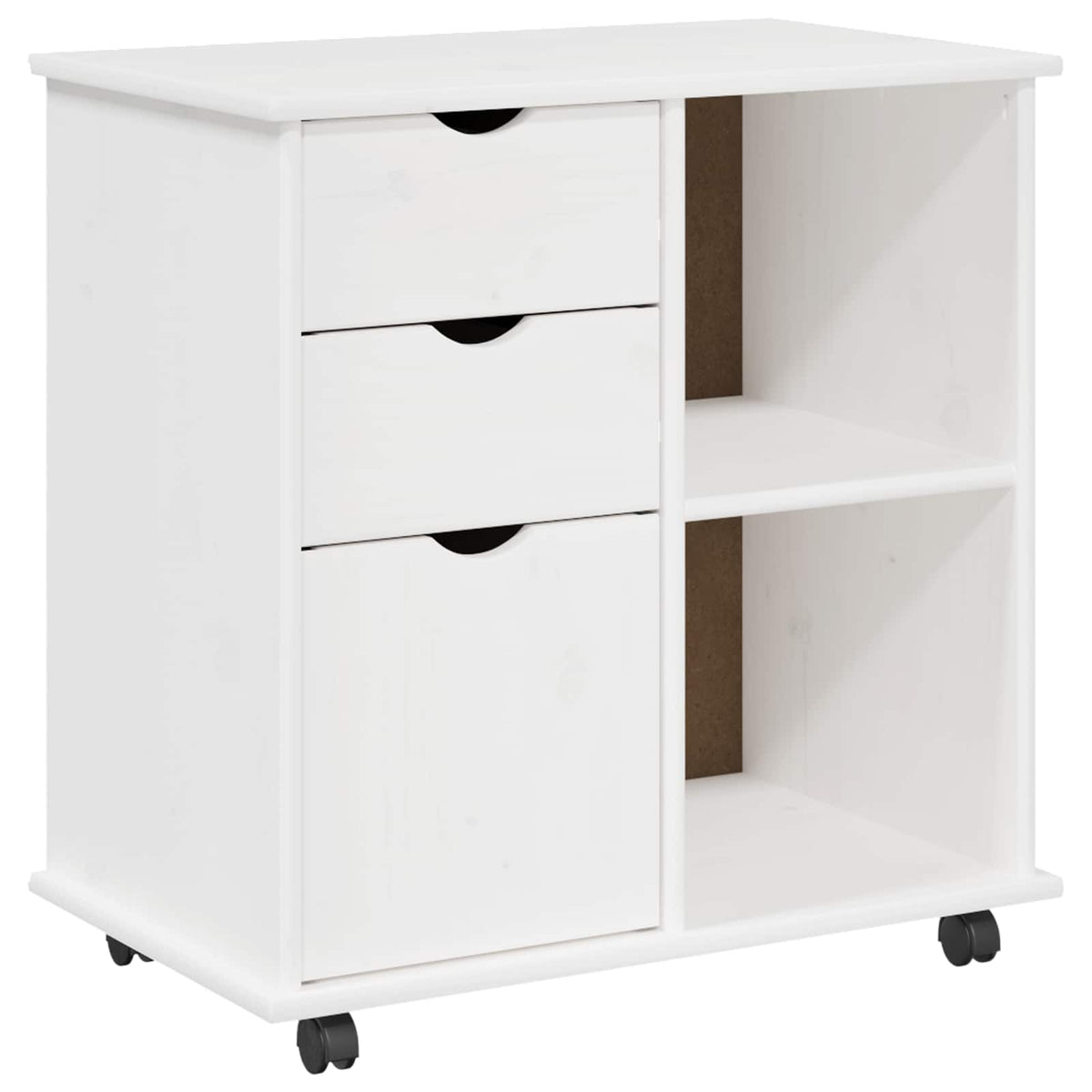 vidaXL Rolling Cabinet 63.5 x 39 x 65.5 cm Solid Pine Wood White 2