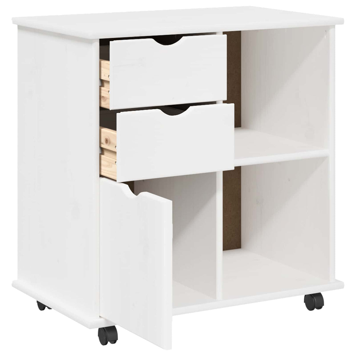 vidaXL Rolling Cabinet 63.5 x 39 x 65.5 cm Solid Pine Wood White 4