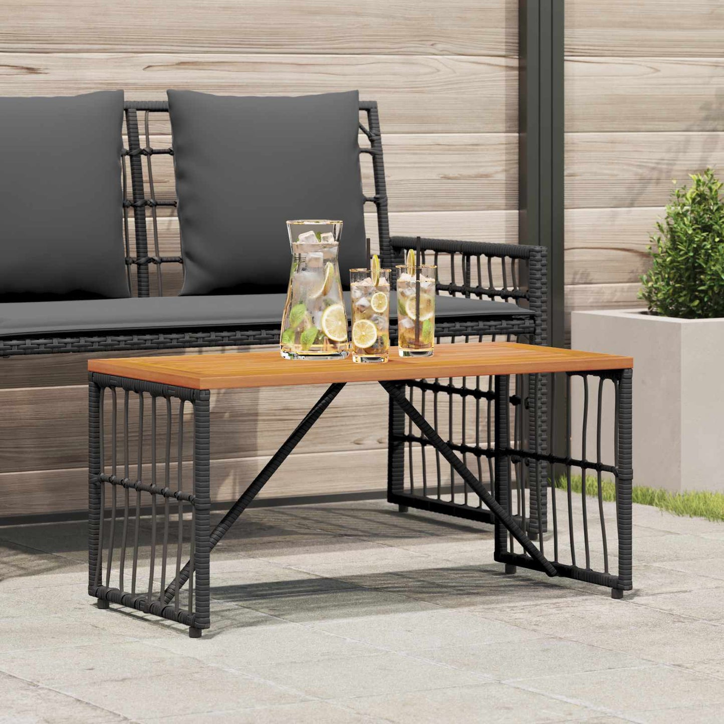 vidaXL Outdoor Table Black 80 x 40 x 40 cm Steel and Poly Rattan 1