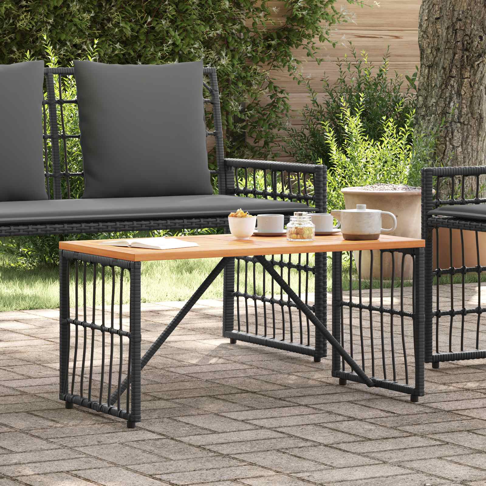 vidaXL Outdoor Table Black 80 x 40 x 40 cm Steel and Poly Rattan 4