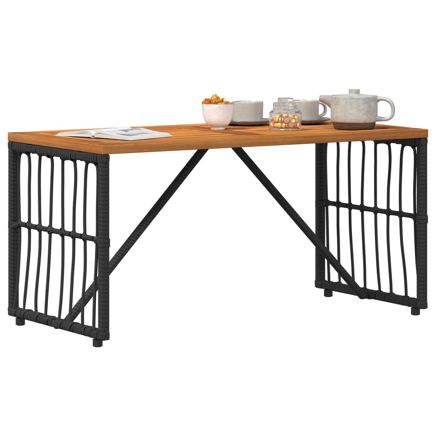 vidaXL Outdoor Table Black 80 x 40 x 40 cm Steel and Poly Rattan 3