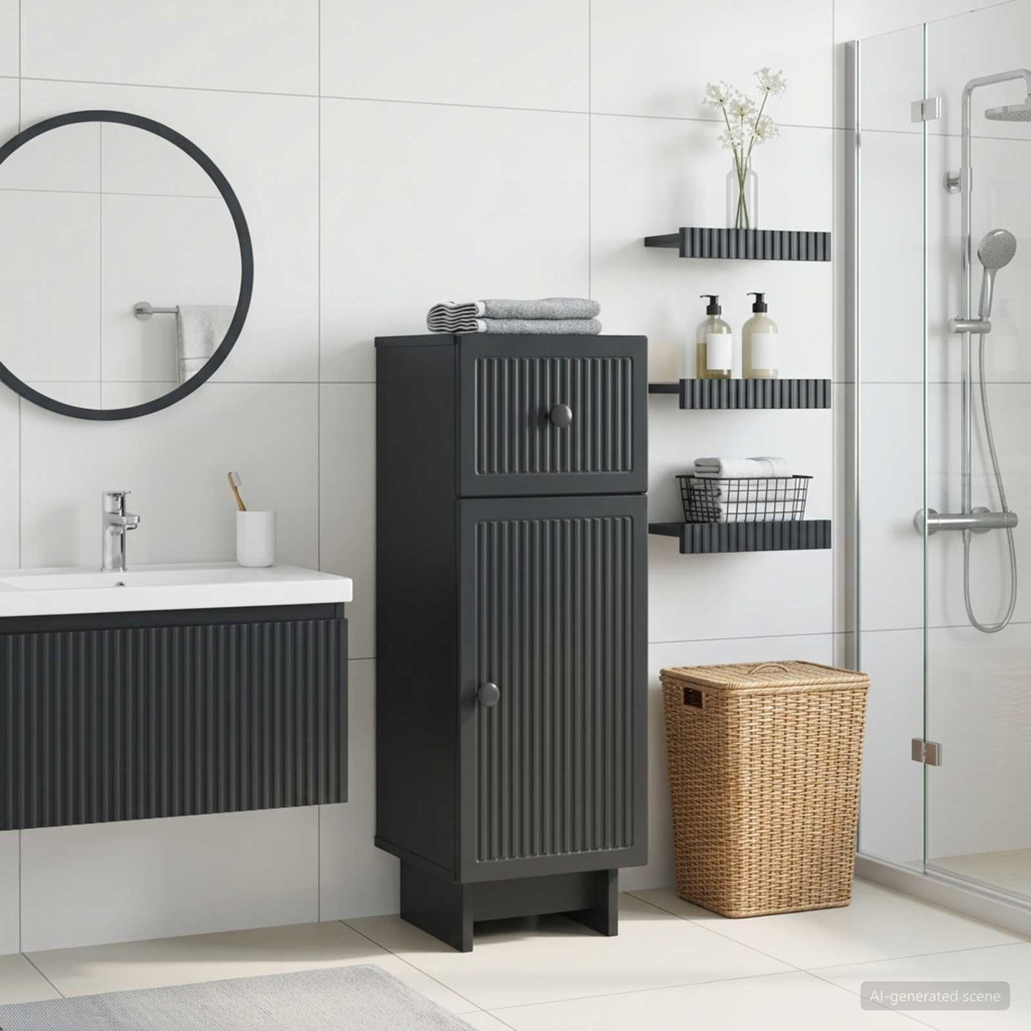 vidaXL Bathroom Storage Cainet EDE Black 30 x 31 x 80 cm 1