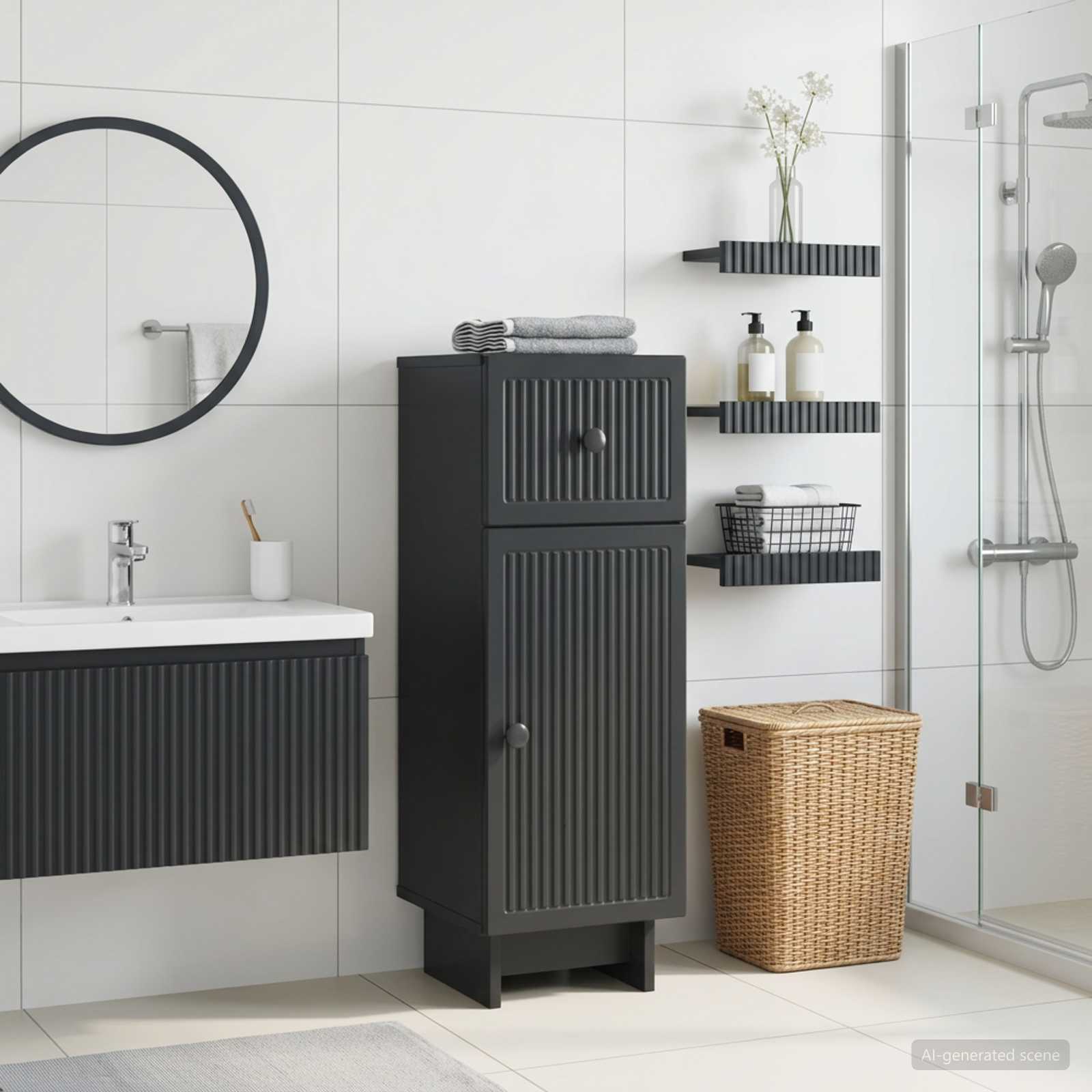 vidaXL Bathroom Storage Cainet EDE Black 30 x 31 x 80 cm 1