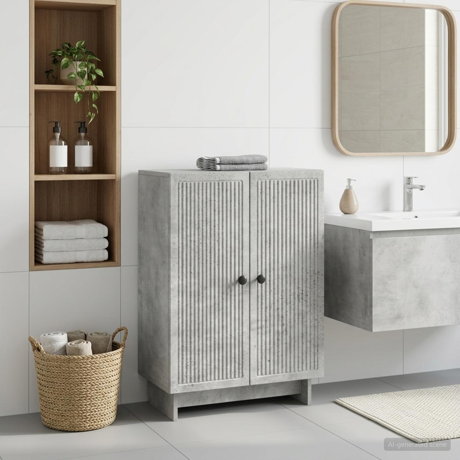 vidaXL Bathroom Storage Cainet EDE Concrete Grey 59.5 x 31 x 80 cm 1