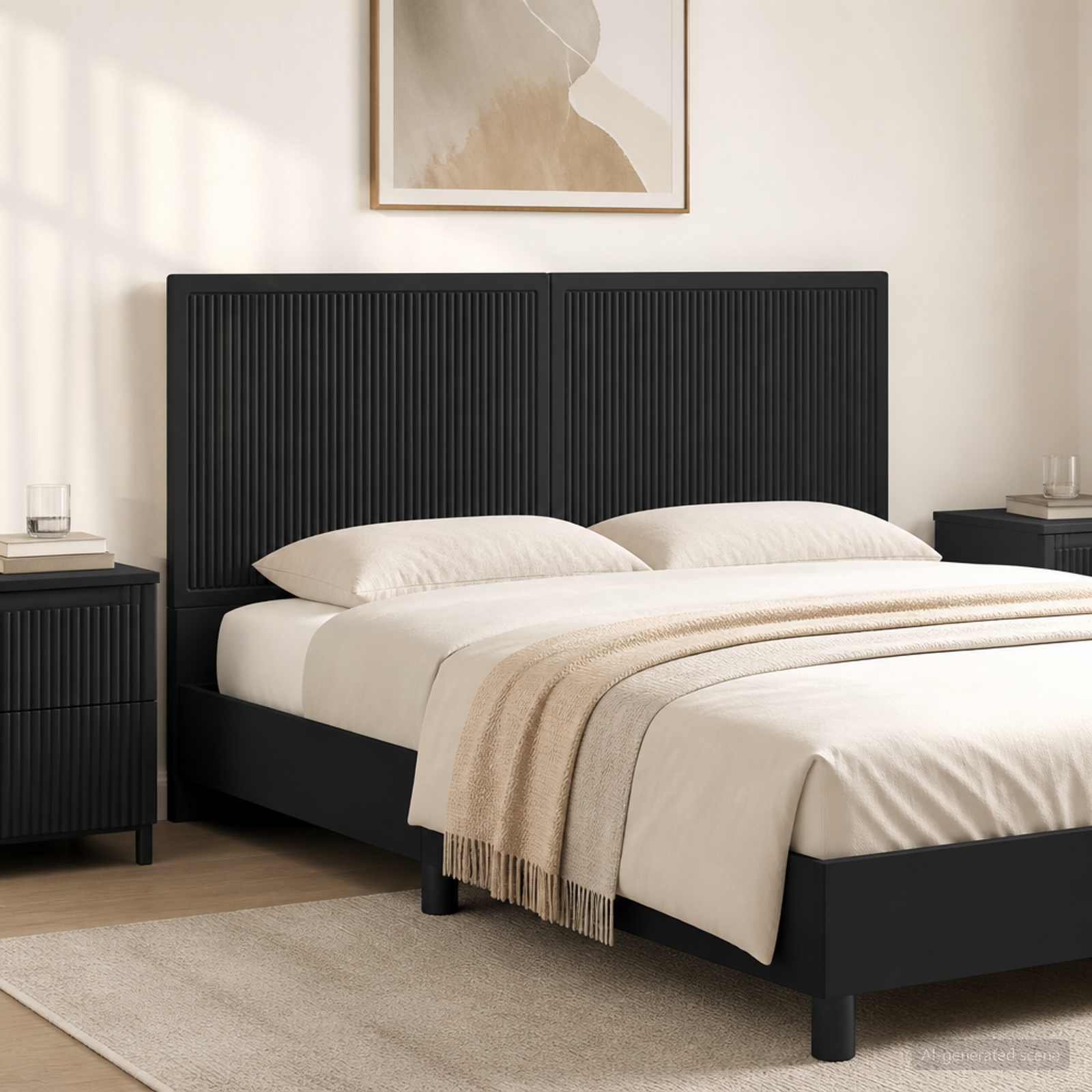 vidaXL Wall-Mounted Headboard EDE Black Engineered Wood 1