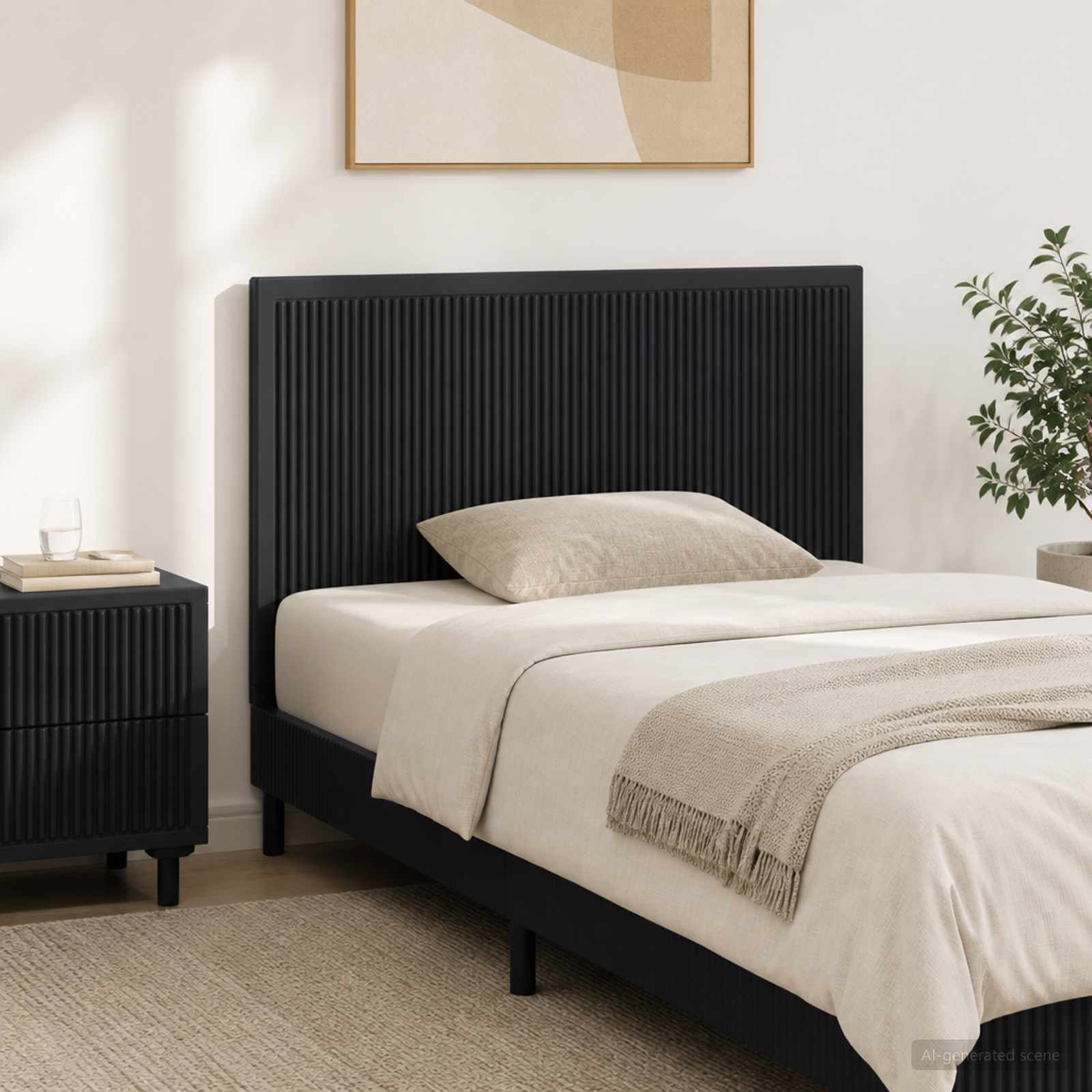 vidaXL Wall-Mounted Headboard EDE Black Engineered Wood 1