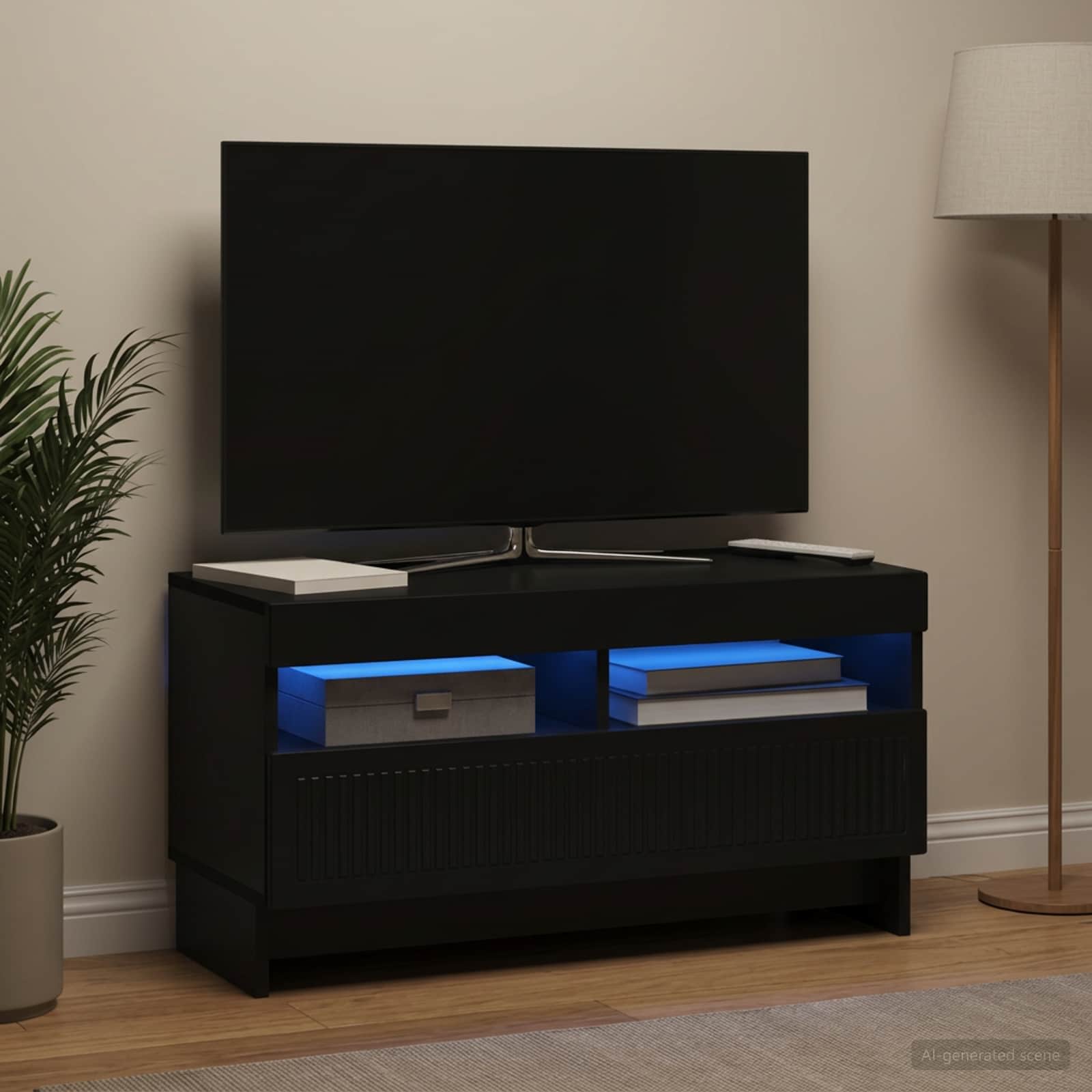 vidaXL LED TV Cabinet Black Engineered Wood 1