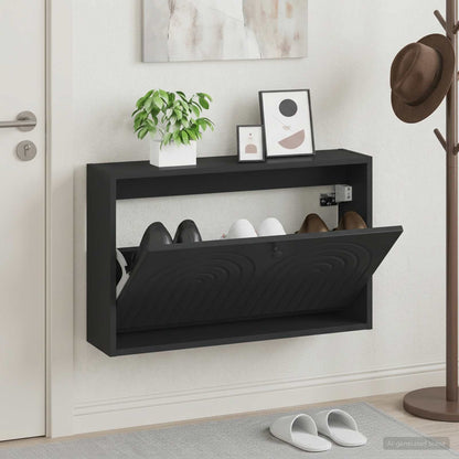 vidaXL Wall-Mounted Shoe Cabinet ALKMAAR 71 x 17 x 43 cm Black 1