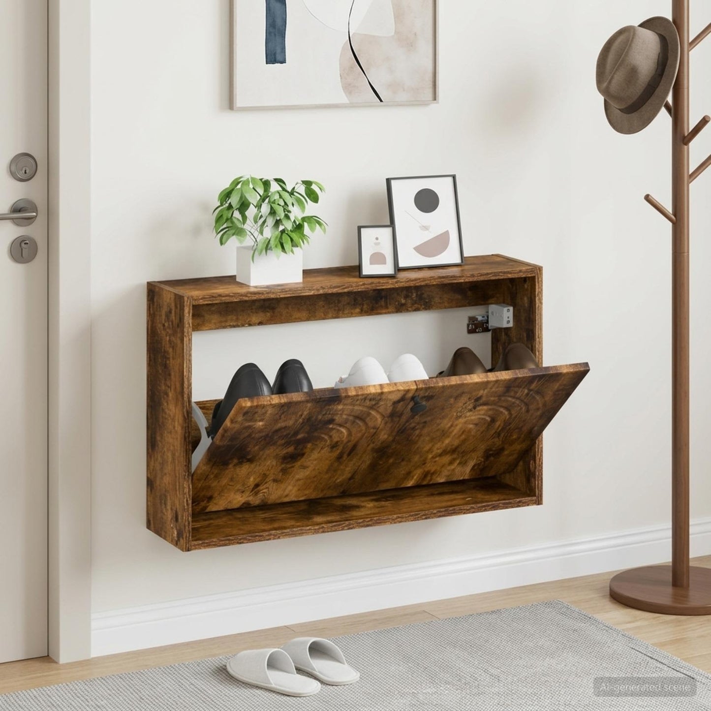 vidaXL Wall-Mounted Shoe Cabinet ALKMAAR 71 x 17 x 43 cm Smoked Oak 1