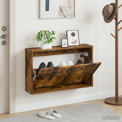 vidaXL Wall-Mounted Shoe Cabinet ALKMAAR 71 x 17 x 43 cm Smoked Oak 1