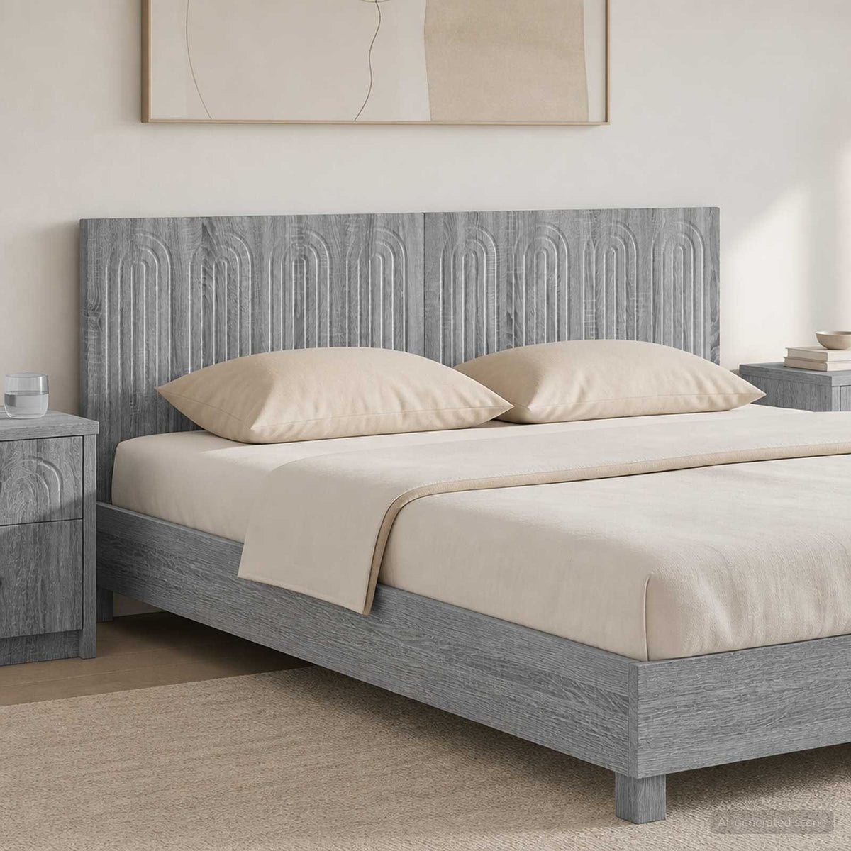 Wall-Mounted Headboard ALKMAAR Engineered Wood Width 180 cm Grey sonoma